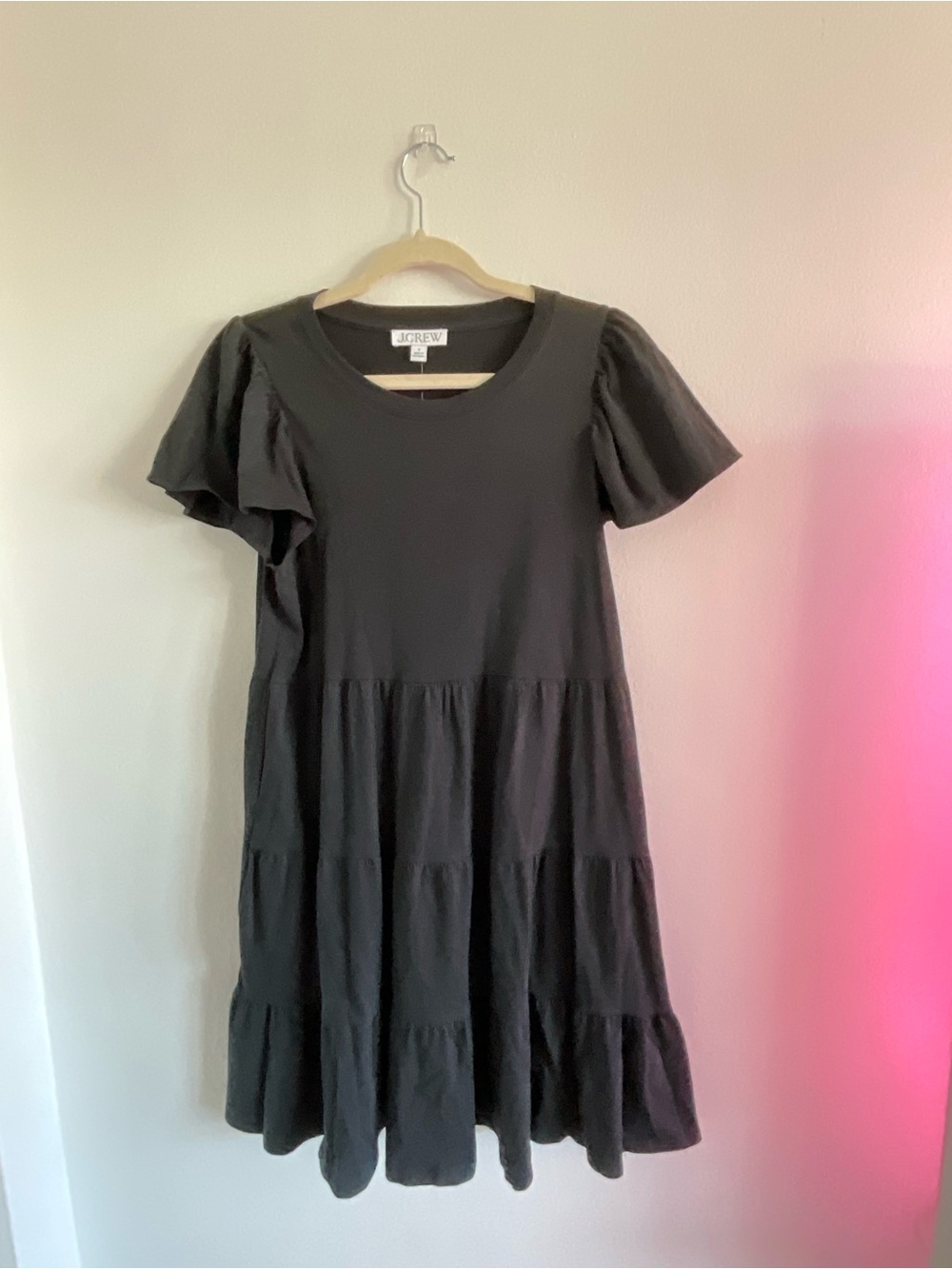 NWT J. Crew Black Tiered Short-Sleeve Mini Cotton Dress
